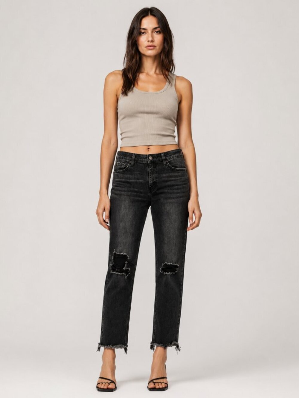 Vervet Black Distressed Raw Hem Straight Jeans Size 32